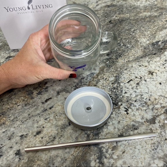 Young Living Glass Jar Mug with Stainless Steel Straw - Picture 6 of 7